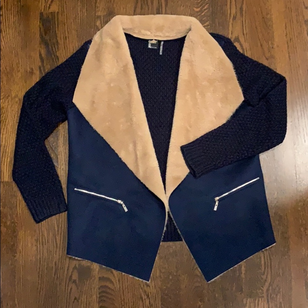 Love Token Faux Fur wise Collar Knit Jacket Coat